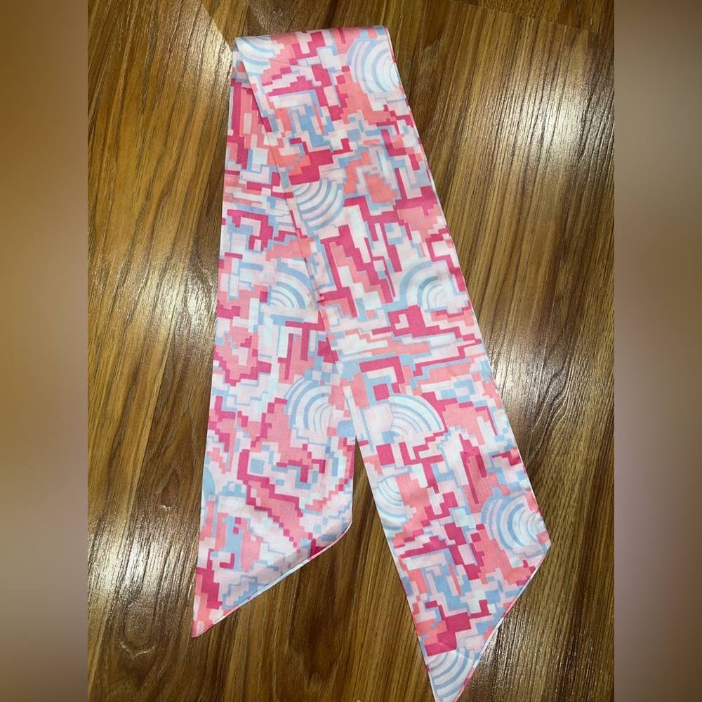 Vintage pink, colorfully decorated, neck scarf